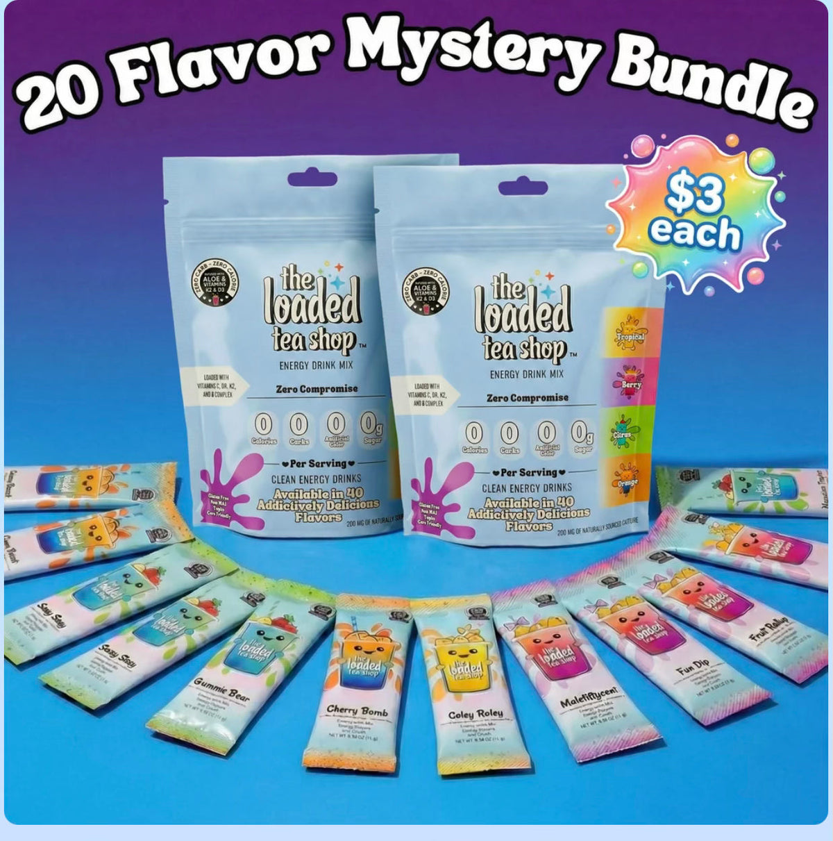 20 Flavor Mystery Bundle of assorted loaded tea packets