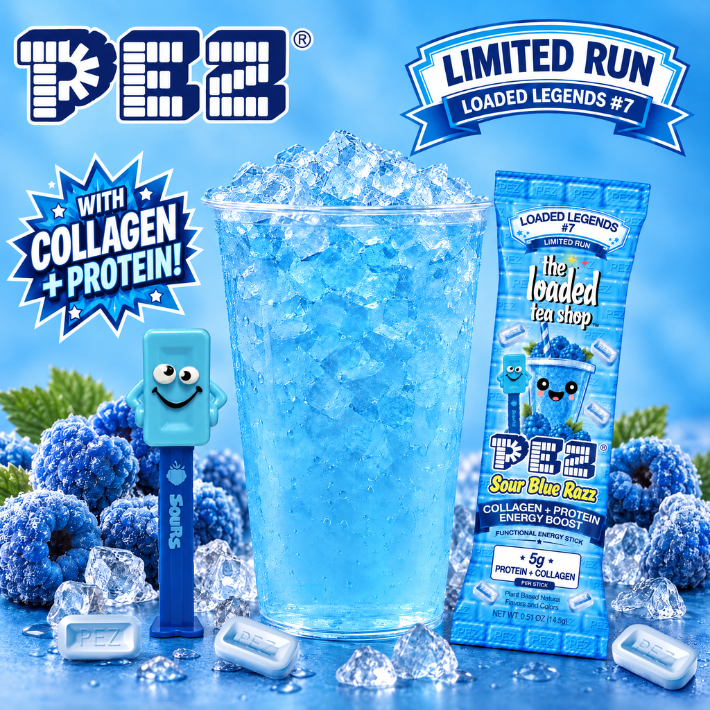 Sour Blue Razz limited-run Loaded Tea packet with blue raspberry iced drink
